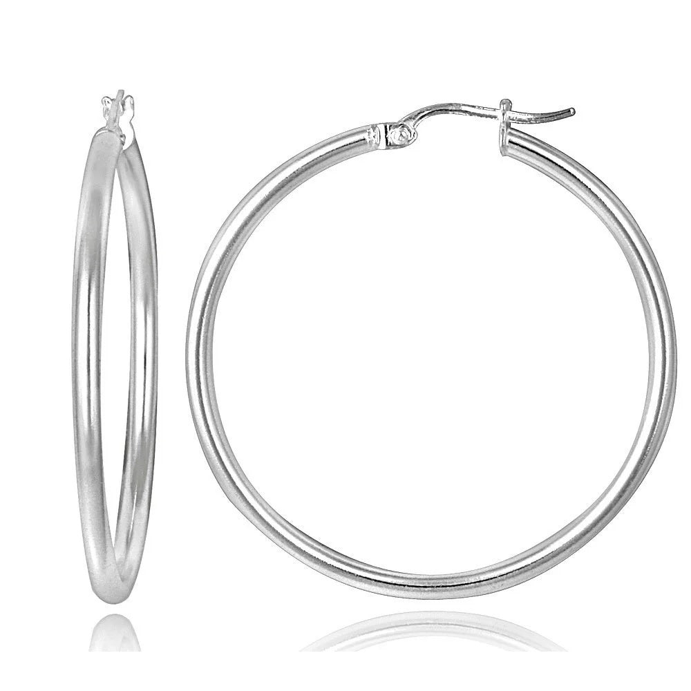 Sterling Silver 1.8 Inch Plain Hoop Earrings For Women