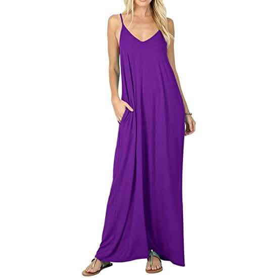 Vestido largo casual de verano liso de tirantes finos para mujer Stokeen