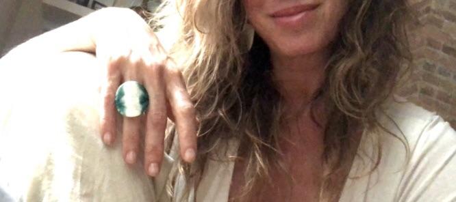 Teal Ceramic Adjustable Cocktail Statement Wide Band Ring