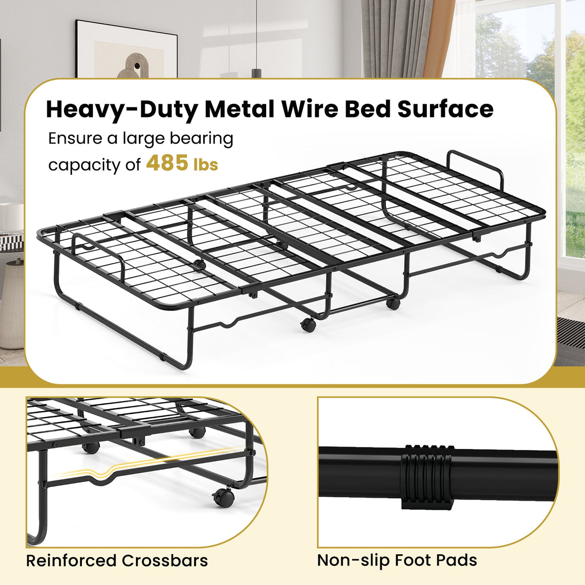 Cama plegable individual con colchón de espuma viscoelástica y estructura de metal resistente