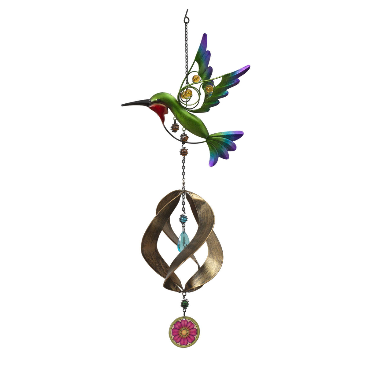 Adorno colgante de metal para jardín con girador - Colibrí