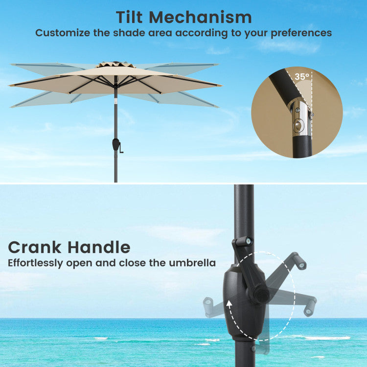 3-Piece Patio Picnic Table Set: Adjustable Wooden Picnic Table + Umbrella + Umbrella Base