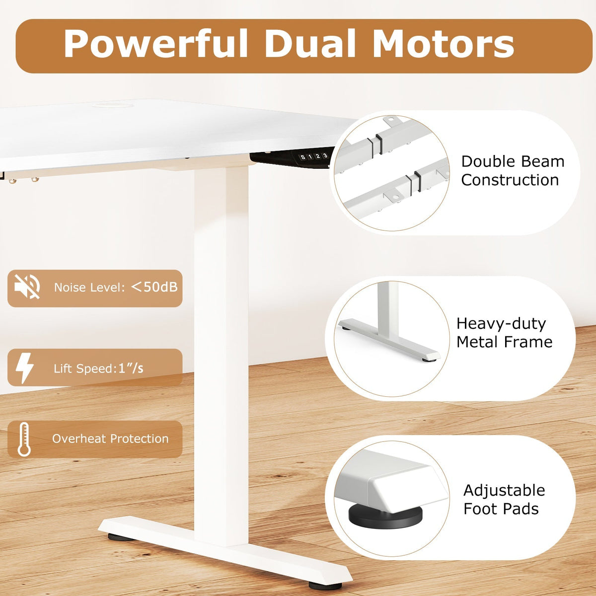 Electric Standing Desk Height Adjustable with 3 Memory Heights White