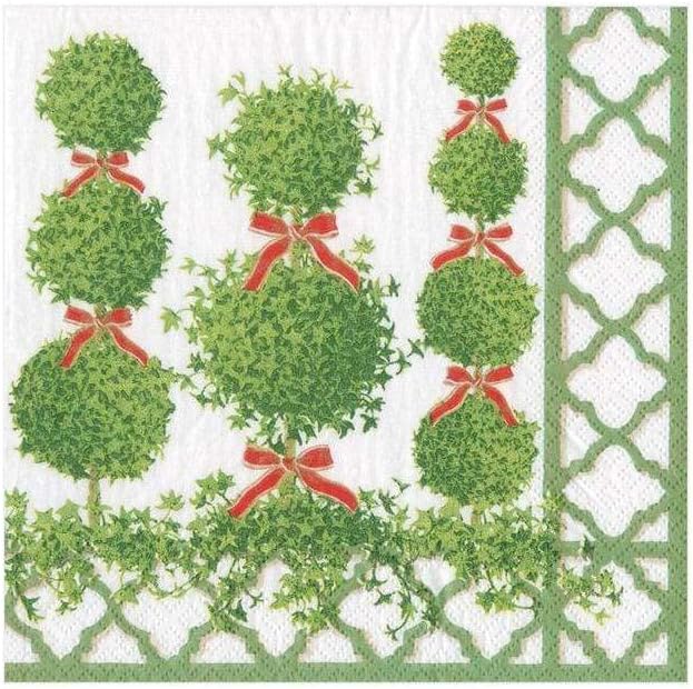 Topiaries Paper Cocktail Napkins Green Border