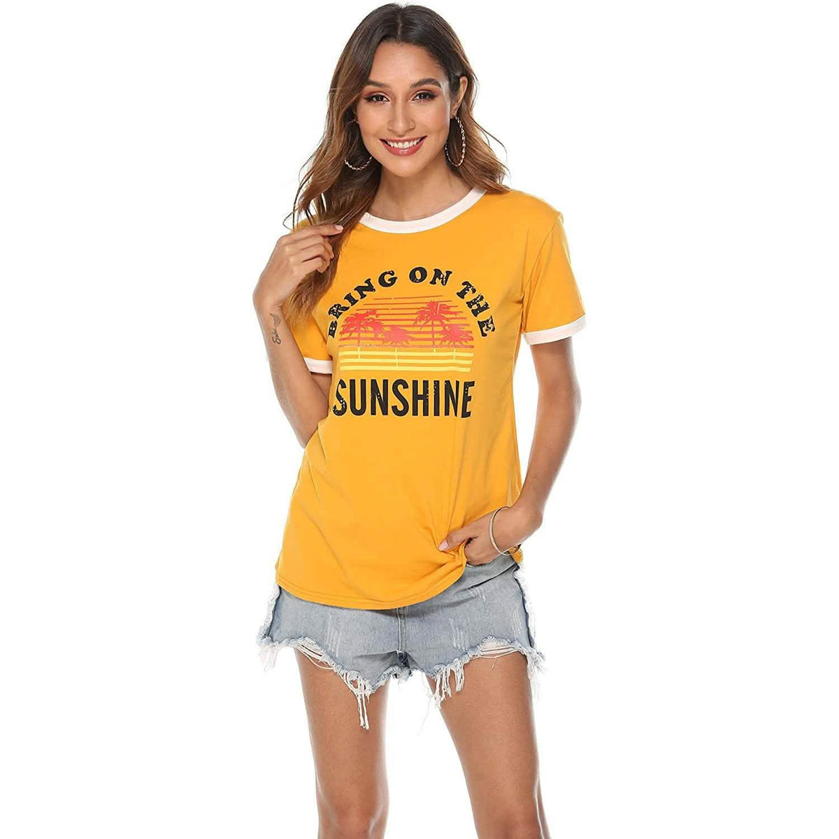 Camisetas de manga larga con estampado de sol para mujer