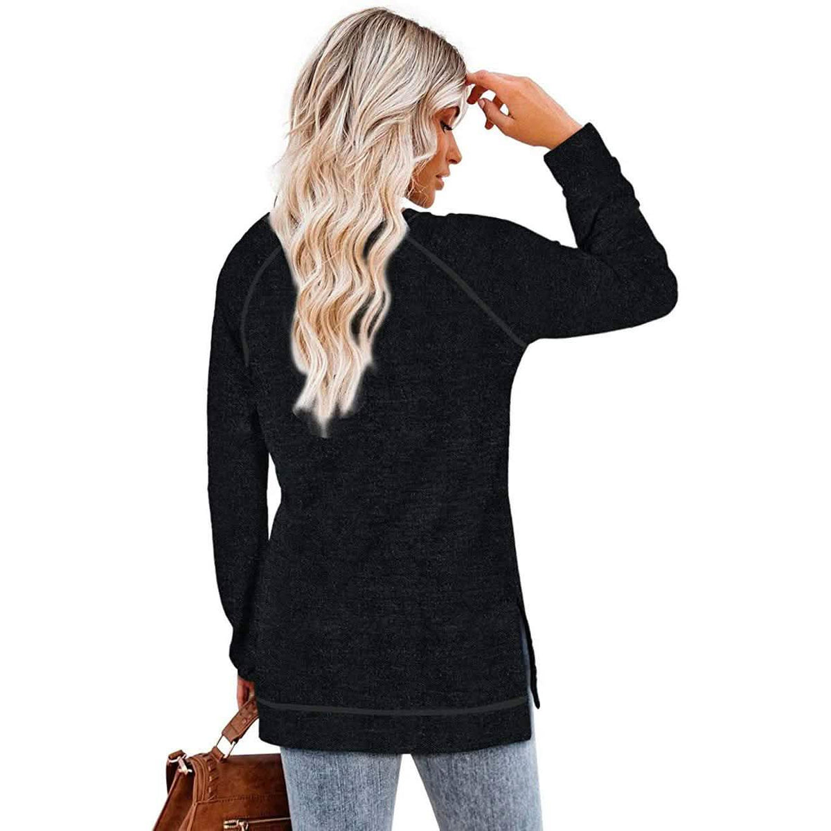 Blusa túnica casual de manga larga suelta con aberturas laterales para mujer