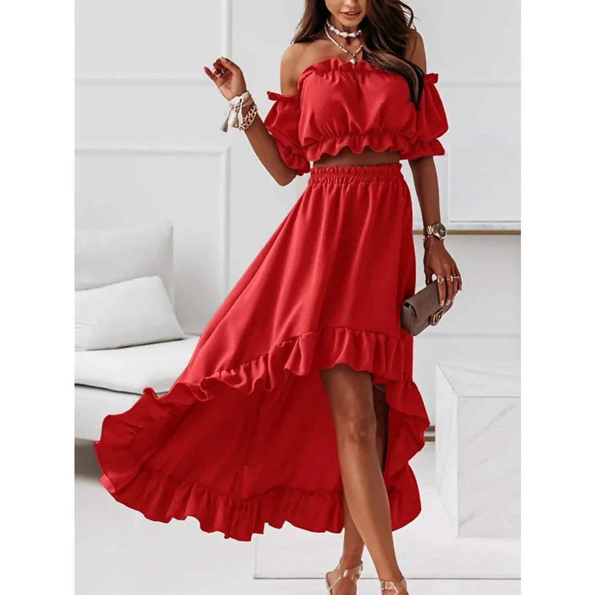 Women's Sexy Boho Solid Color Casual Dress Two Piece