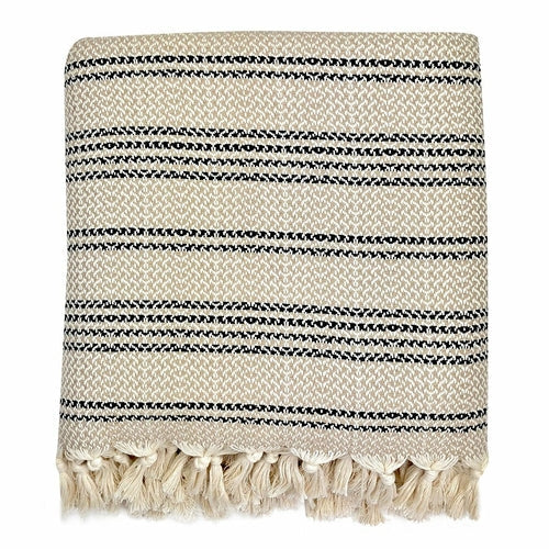 Woven Stripe Turkish Throw Cotton Fringe Lightweight