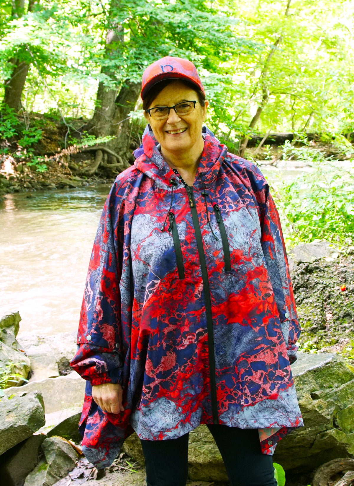 Chaqueta de lluvia unisex Brella roja, blanca y azul