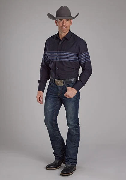 Roper 2115 Border Stripe (Black) - Men's Western Shirt