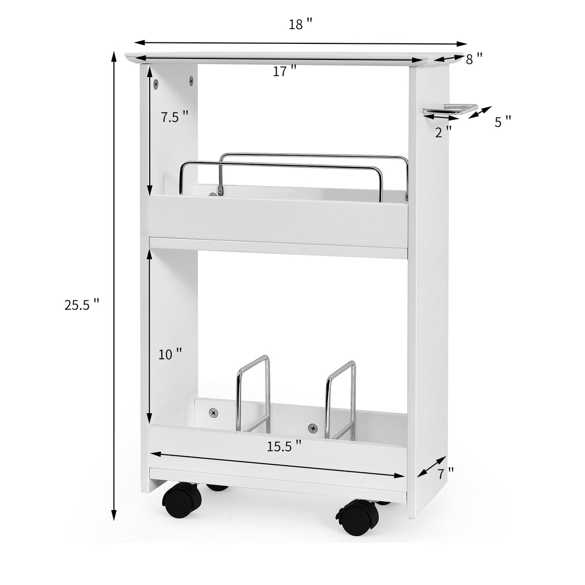 Slim Rolling 3-Tier Bathroom Mobile Shelving Cabinet wih Handle