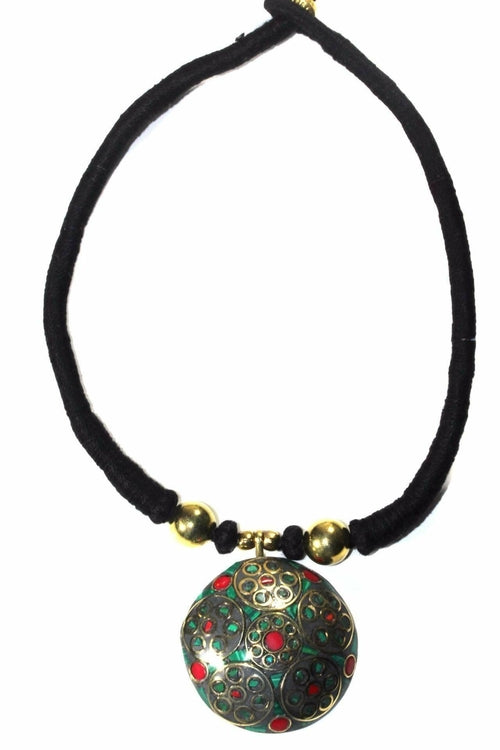 Mosaic Medallion Necklace Colorful Handplaced Brass Pendant