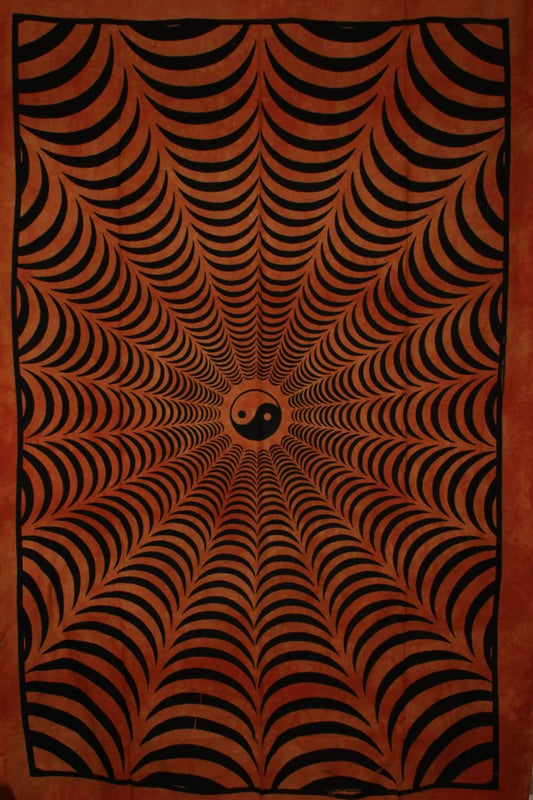 Saffron Yin Yang Trippy Tapestry 3D Handloom Cotton
