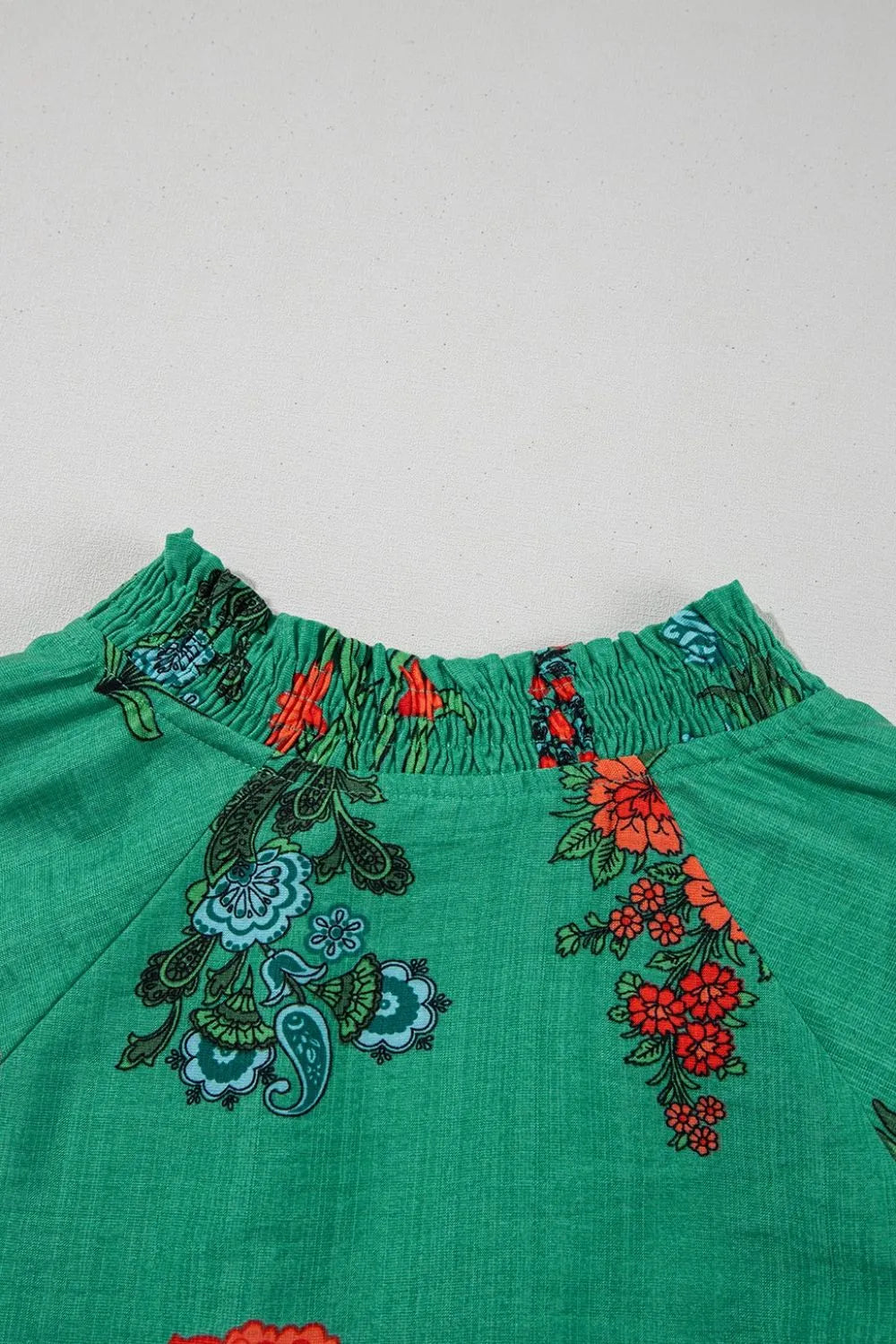 Floral Print Notched Short Sleeve Blouse
