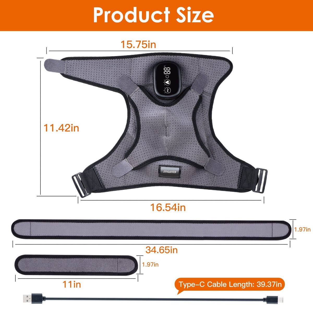 Cordless Shoulder Heating Pad Rechargeable Heated Shoulder Wrap MassagerÊShoulder Brace Supports with 3 Heating Levels 3 Vibration Modes for Left Righ