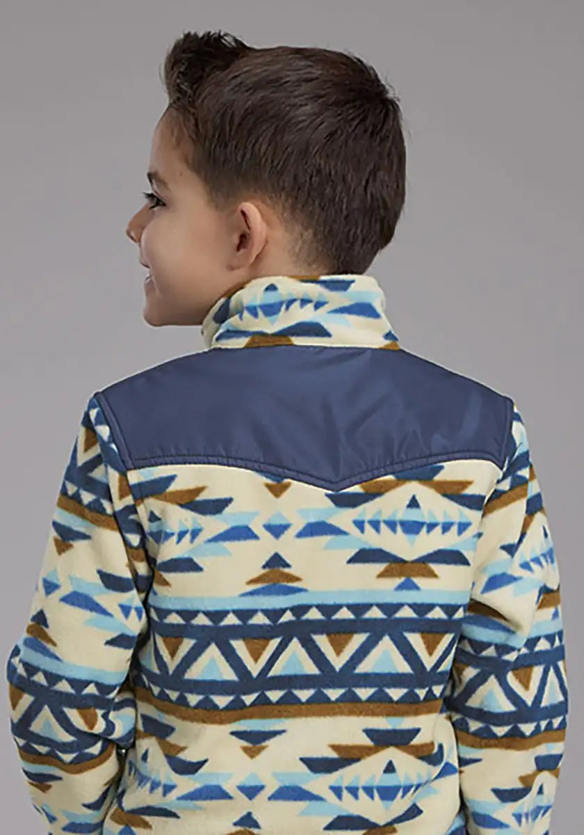 Roper Boy's Aztec Print Microfleece Pullover (Cream/Navy) - Children's Jacket