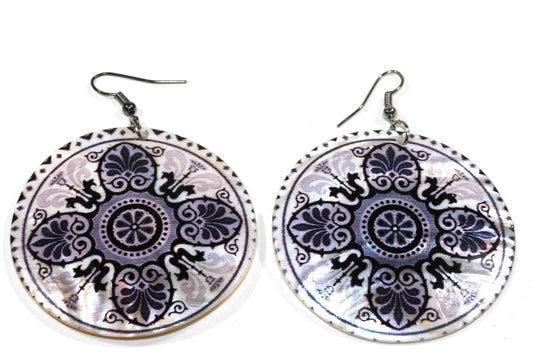 Mandala Chakra Mother Of Pearl Dangle Earrings 2 Inch