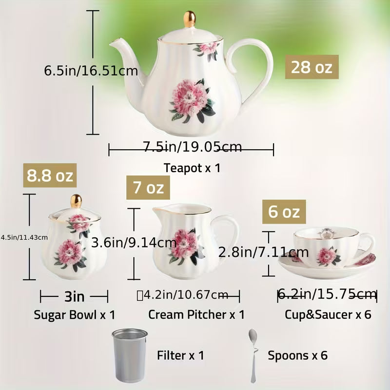 22-Piece Porcelain Tea Set with Teapot and Teaspoons