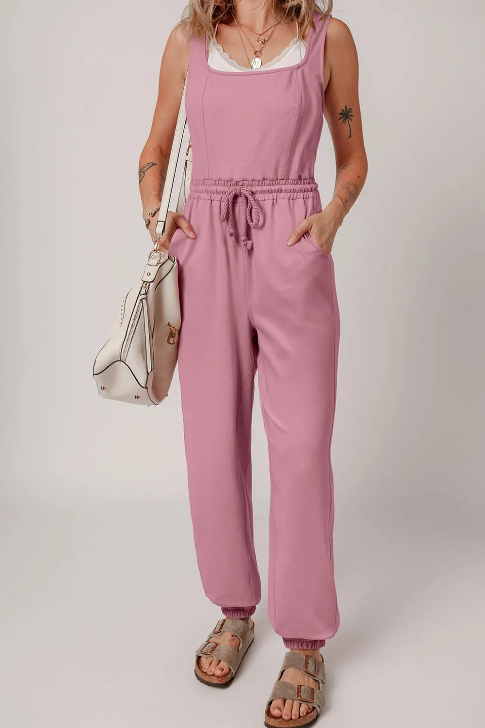 Elastic Waist Sleeveless Square Neck Jumpsuit