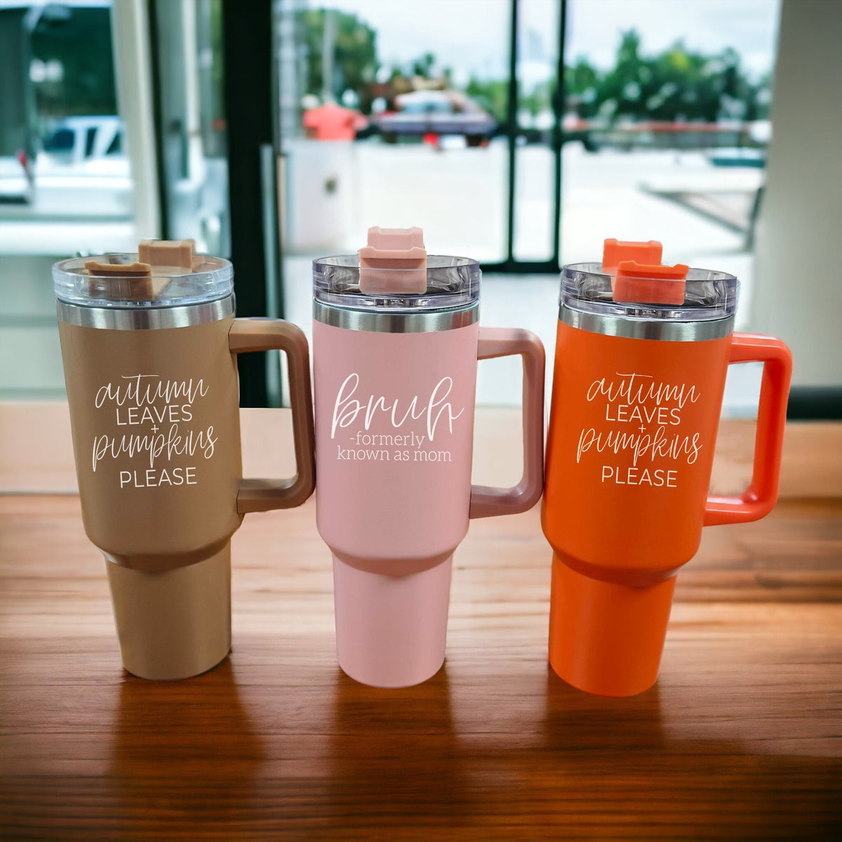 40oz Pink Insulated Tumbler With Handle, Lid and Straw, Funny Bruh Mom Cup