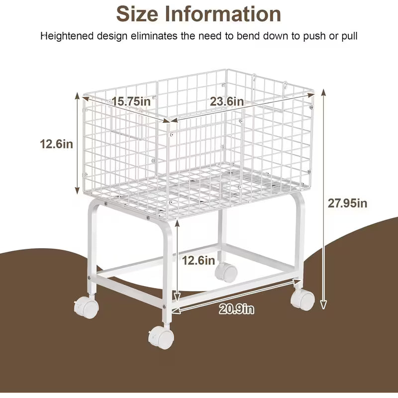Wire Laundry Hamper Trolley Cart with Pull Handle