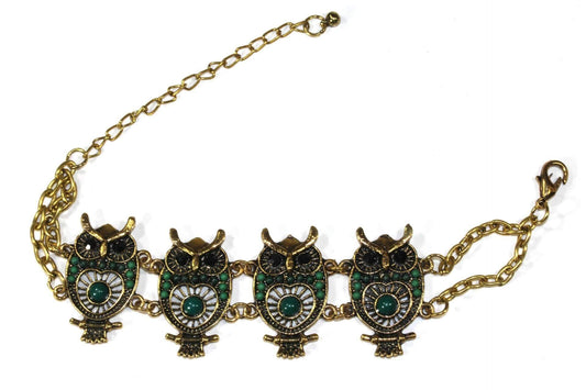 Handmade Gold Tone Owl Bracelet With Colorful Bead Drops