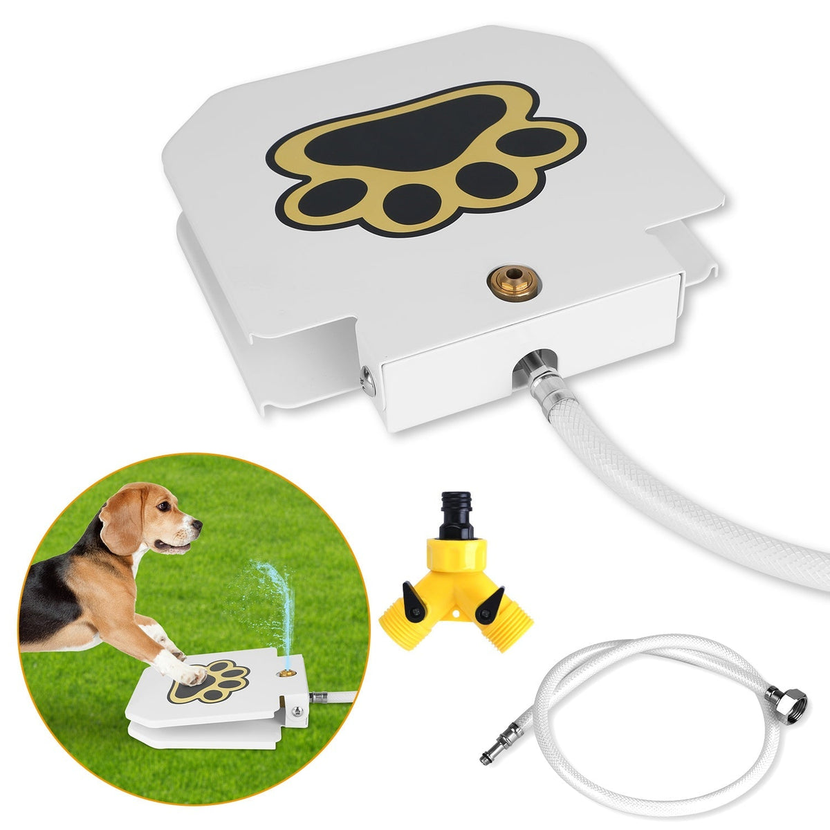 Dog Water Fountain Outdoor Dog Pet Water Dispenser Step-on Activated Sprinkler w/ Interactive Paw Pedal Valve for Drinking Fresh Water