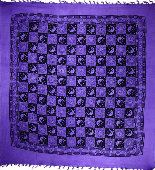Checkered Sun And Moon Tapestry With Tassels Purple Saffron