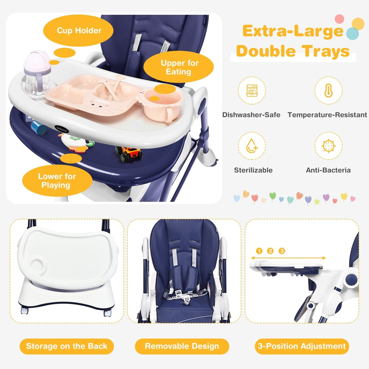 A-Shaped High Chair with 4 Lockable Wheels