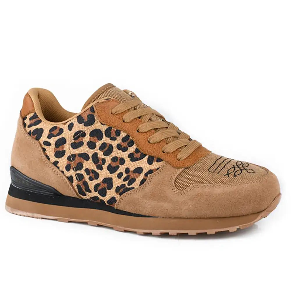 Roper Giddyup Leopard Jogger (Brown) - Women's Lace Up Suede Sneaker