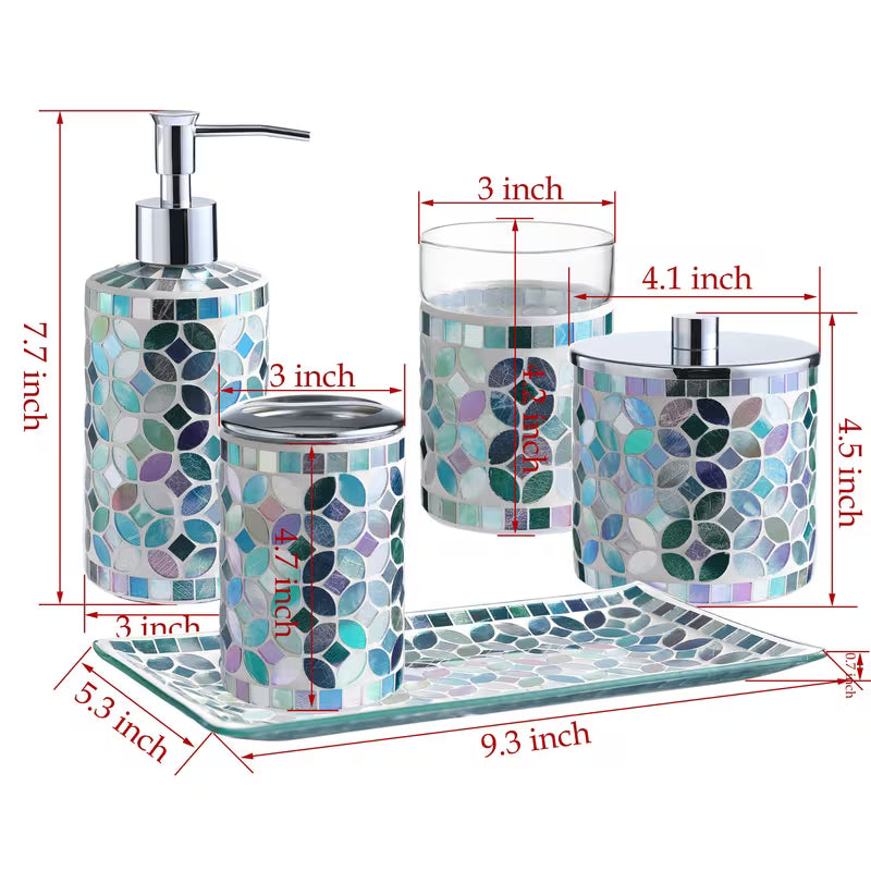 5-Piece Decorative Mosaic Glass Bathroom Accessories Set