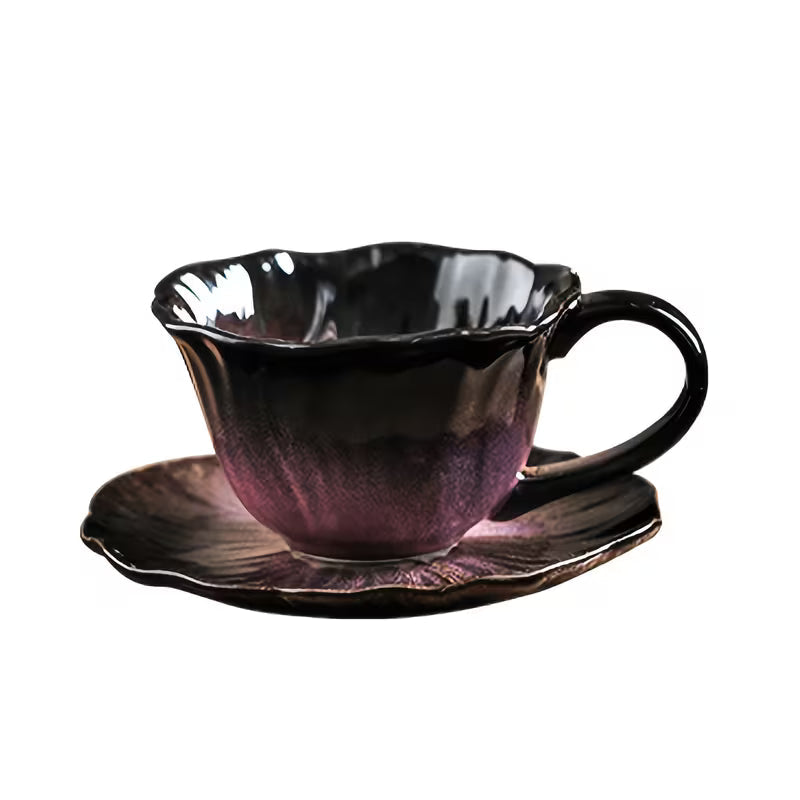 10 oz Embossed Floral Ceramic Coffee Mug with Saucer