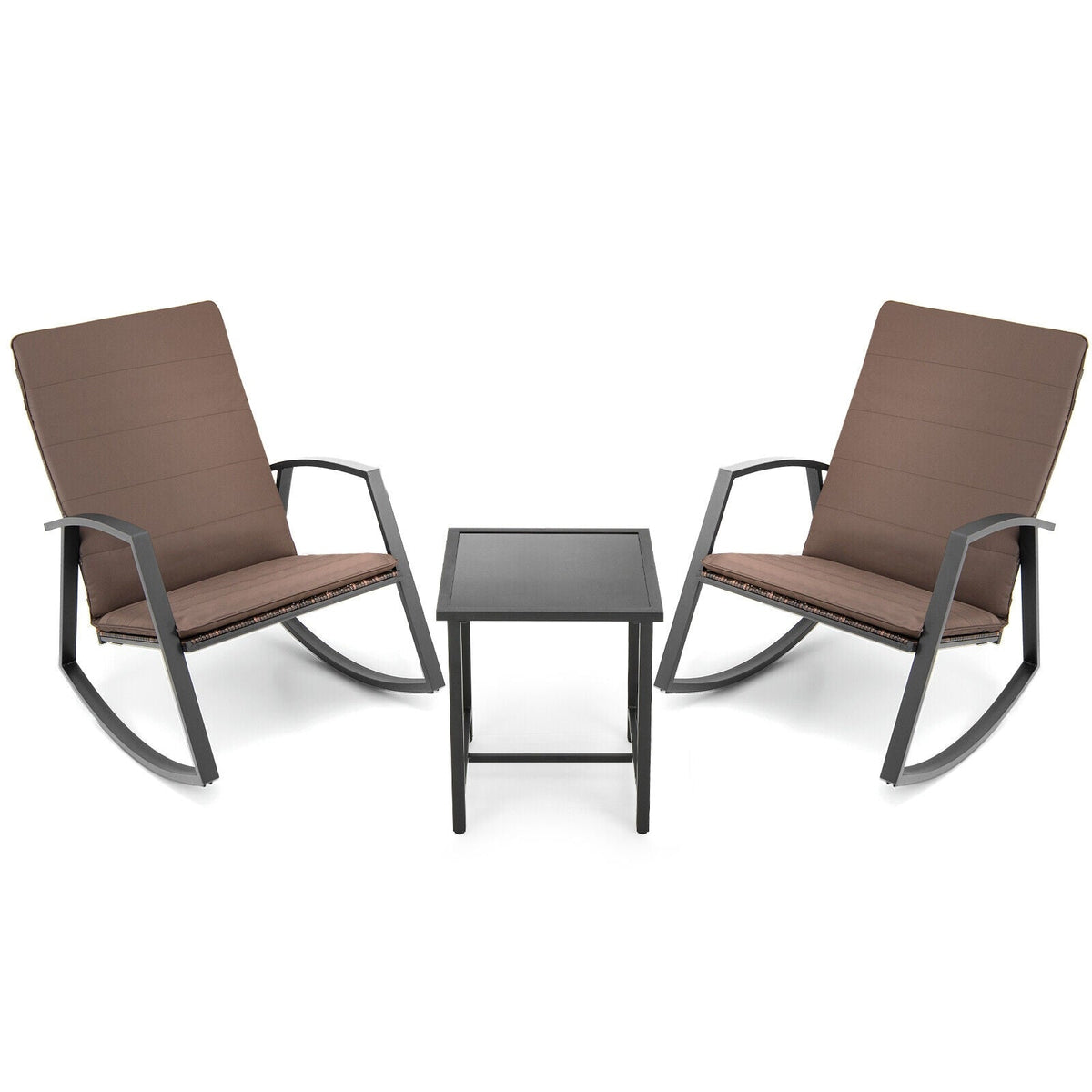 Juego de muebles de jardín de ratán mecedora de 3 piezas