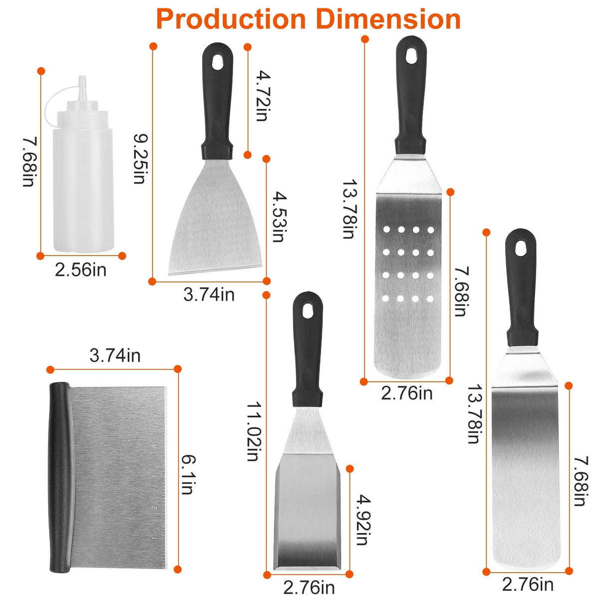 7Pcs Griddle Accessories Kit Stainless Steel BBQ Grilling Utensil Tools Outdoor Barbecue Griddle Spatulas Set for Backyard Party Tailgating Camping