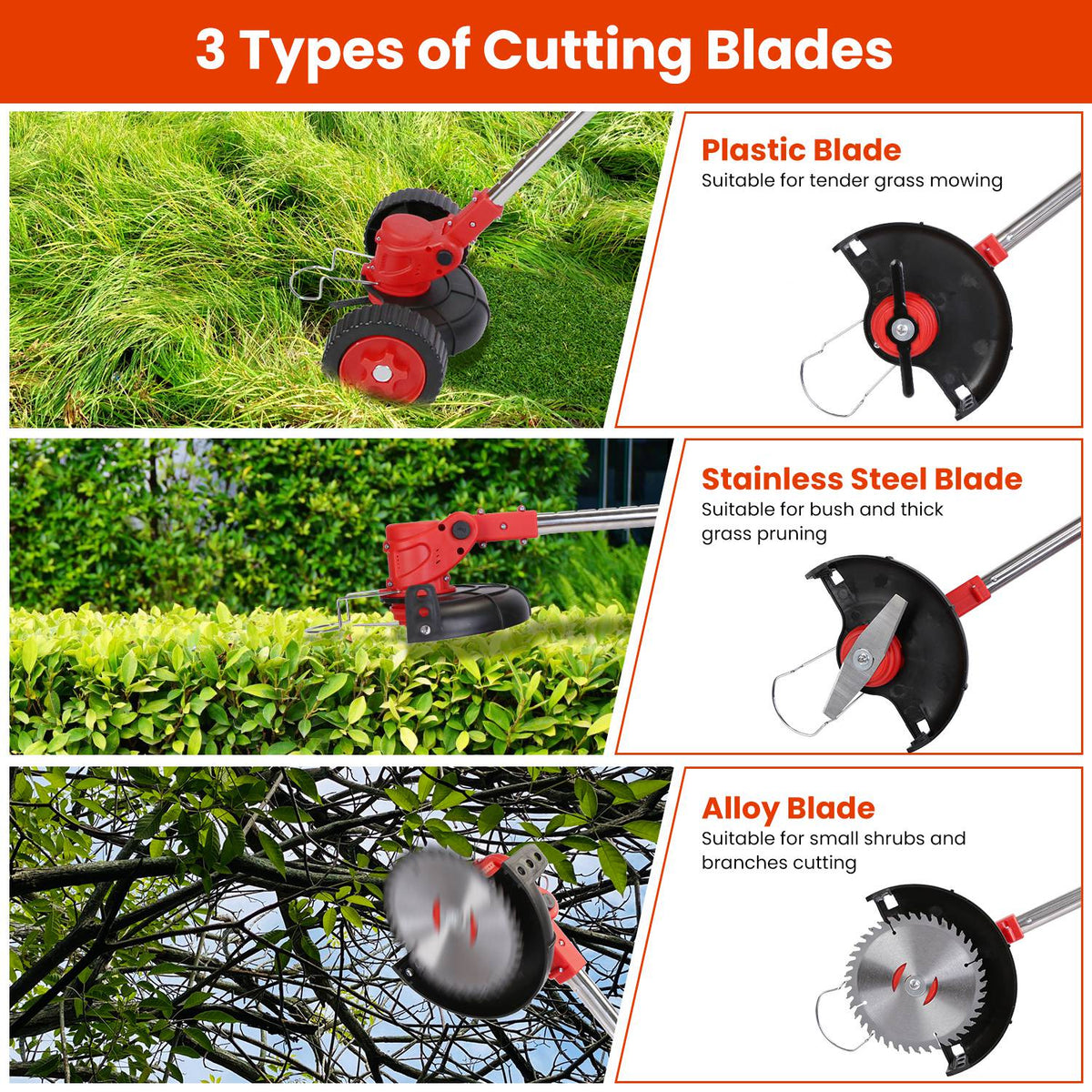3 in 1 Electric Cordless Grass Wacker Battery Powered Grass Trimmer With Wheels Adjustable Head Extendable Length Rechargeable Lightweight Lawn Trimme