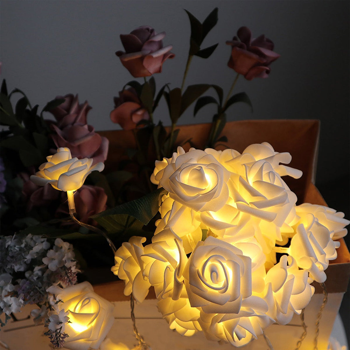 40 LEDs Rose Flower String Lights 10ft/3m Battery Operated Decorative Lights for Anniversary Valentine\'s Wedding Bedroom