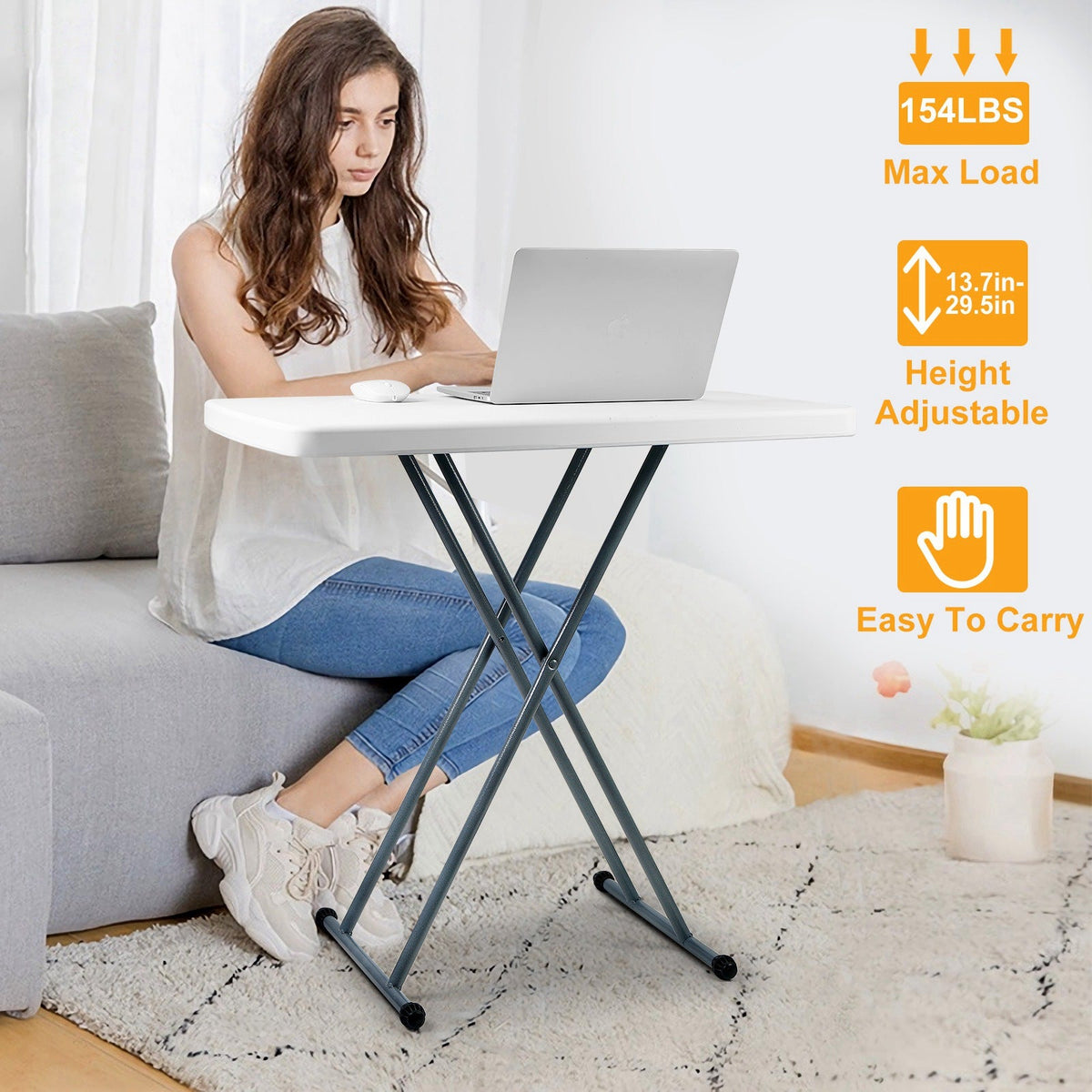 Folding Snack Table Height Adjustable Dining Tea Coffee Table TV Side Tray Laptop Desk For Home Office Indoor Outdoor Use