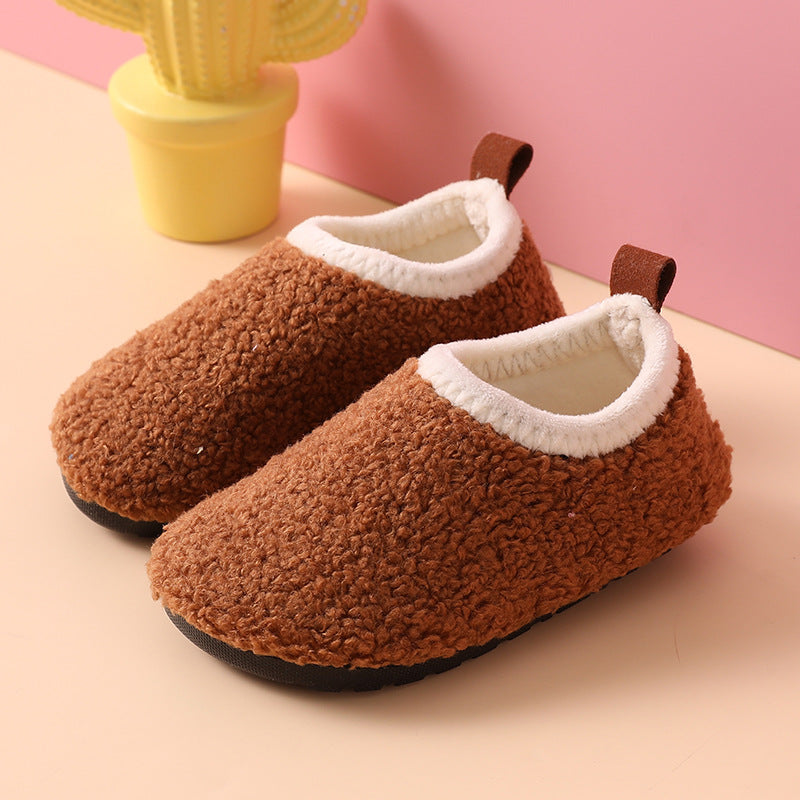 Fleece-lined Children's Non-slip Sole Thickened Autumn And Winter New Cotton Slippers