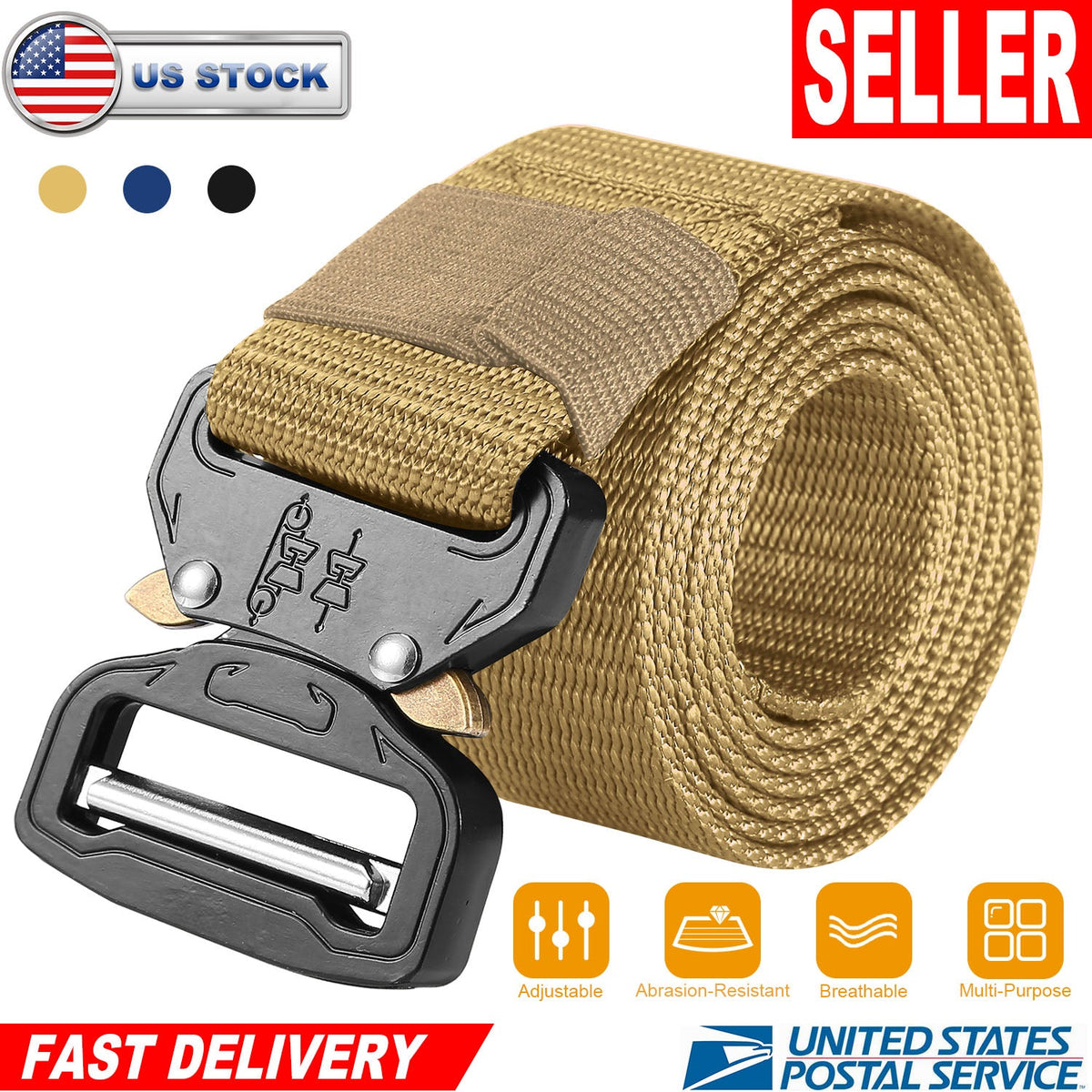 Men Military Belt Adjustable Tactical Belt Combat Waistband w/Metal Buckle Nylon Training Belt