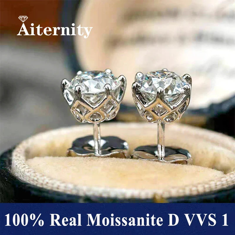 GRA Certified 100% Moissanite Earrings 925 Sterling Silver Studs For Women