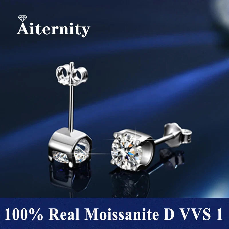 GRA Certified 100% Moissanite Earrings 925 Sterling Silver Studs For Women
