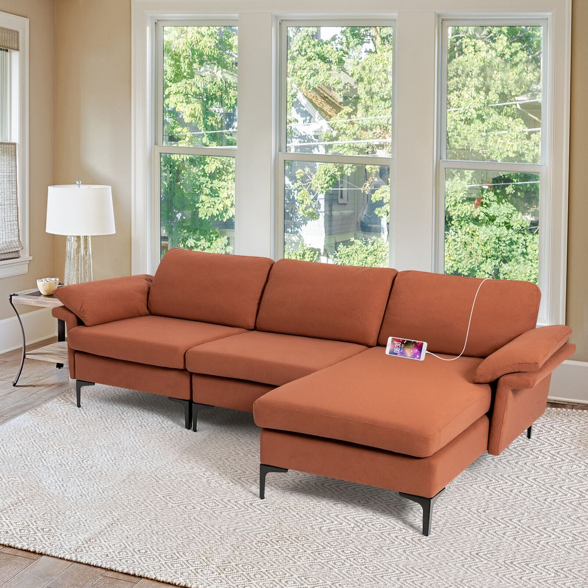 Extra Large Modular L-shaped Sectional Sofa with Reversible Chaise for 4-5 People