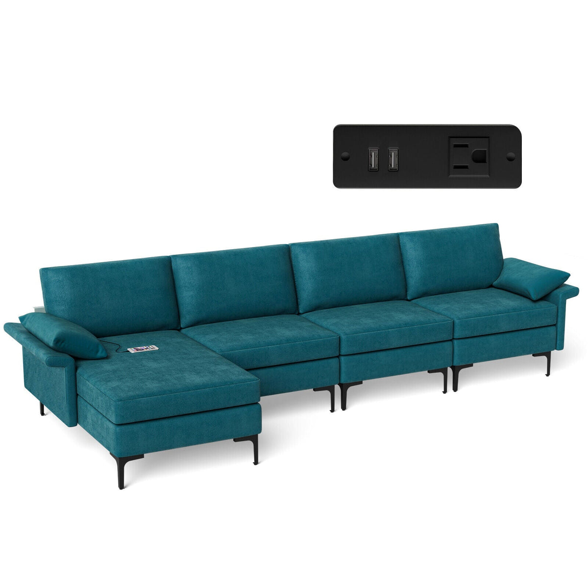 Extra Large L-shaped Sectional Sofa with Reversible Chaise and 2 USB Ports for 4-5 People