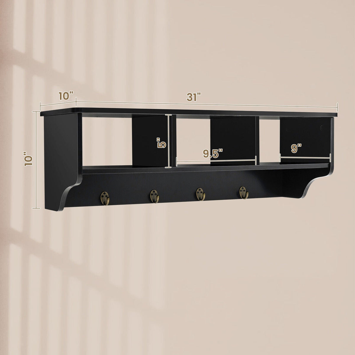 Wall Mount Cubby Organizer Hooks Entryway Storage Shelf