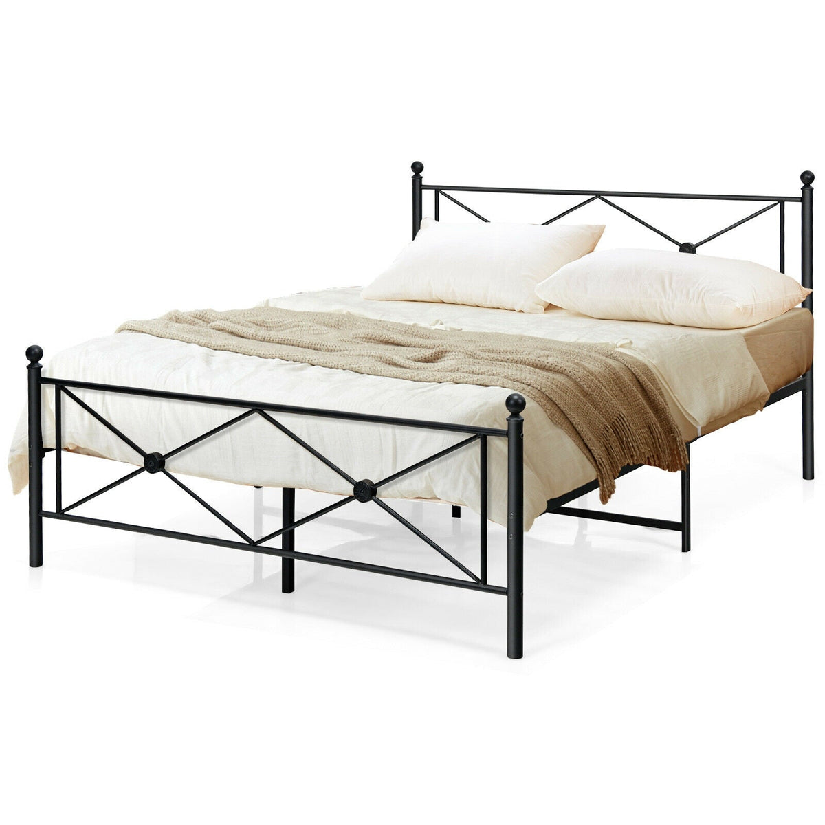 Full/Queen Size Metal Bed Frame Platform with Headboard