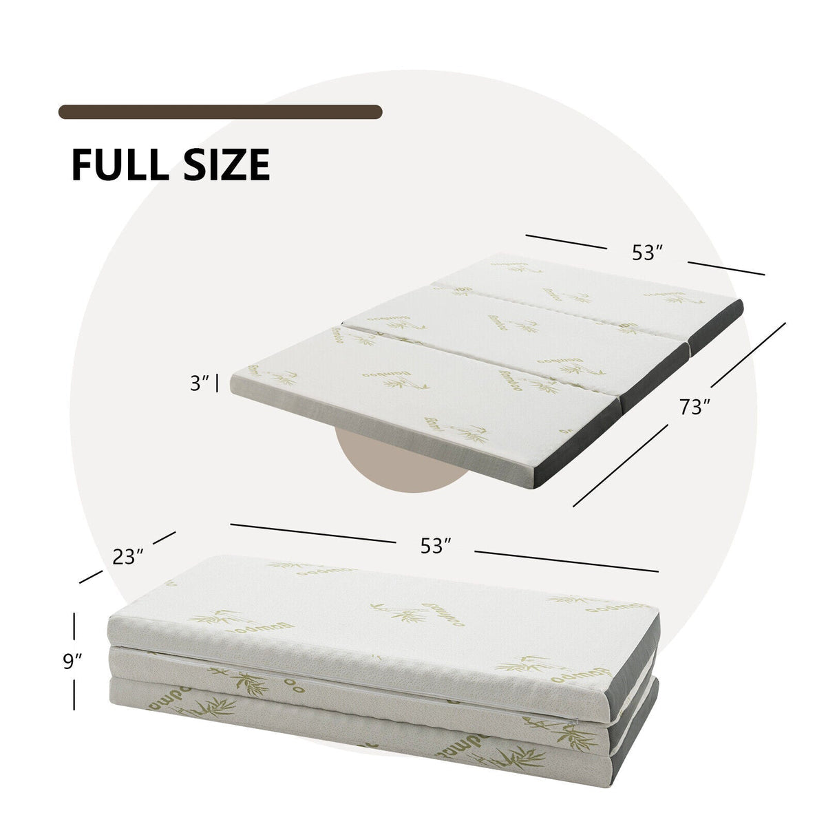 Portable Tri-fold Memory Foam Floor Mattress Topper Portable with Carrying Bag