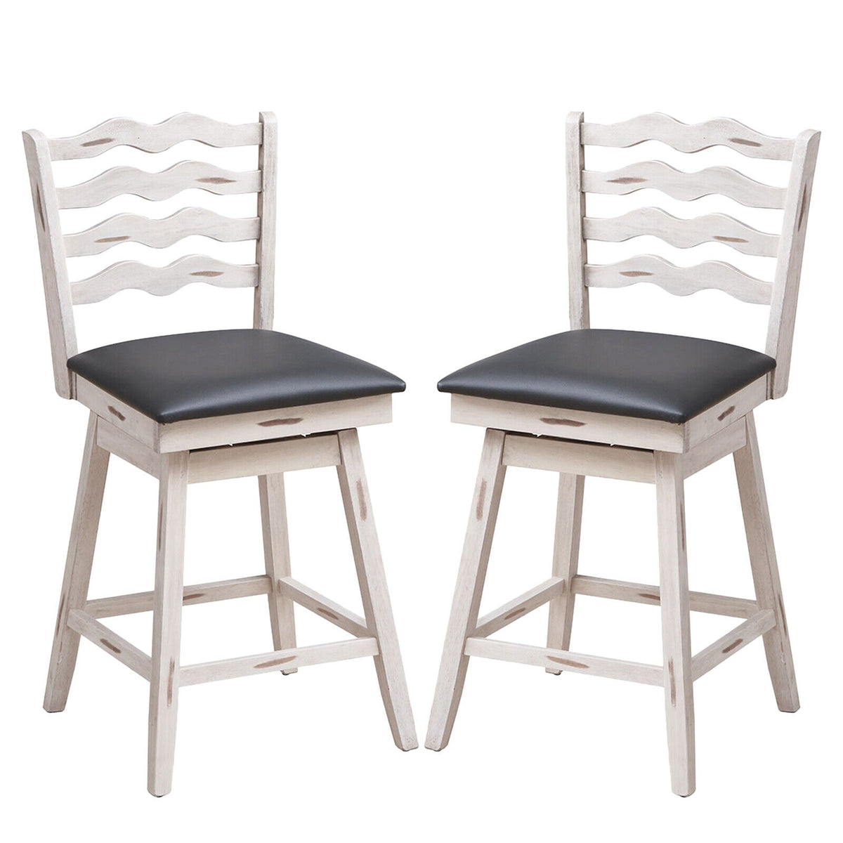 360° Swivel Bar Stools with Rubber Wood Frame and Ergonomic Backrest and Footrest