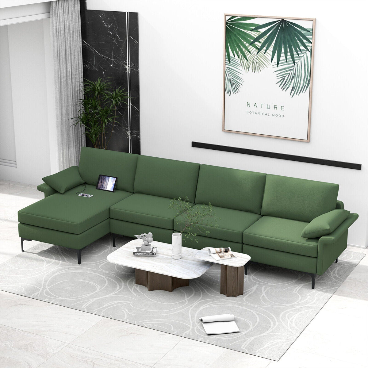 Extra Large L-shaped Sectional Sofa with Reversible Chaise and 2 USB Ports for 4-5 People