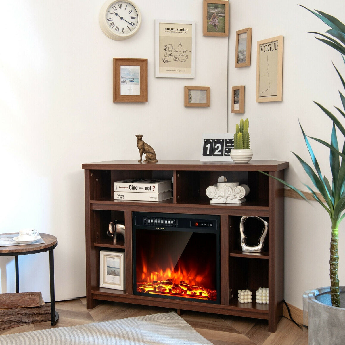 Modern Corner TV Stand with Adjustable Shelves for TVs up to 48 Inch