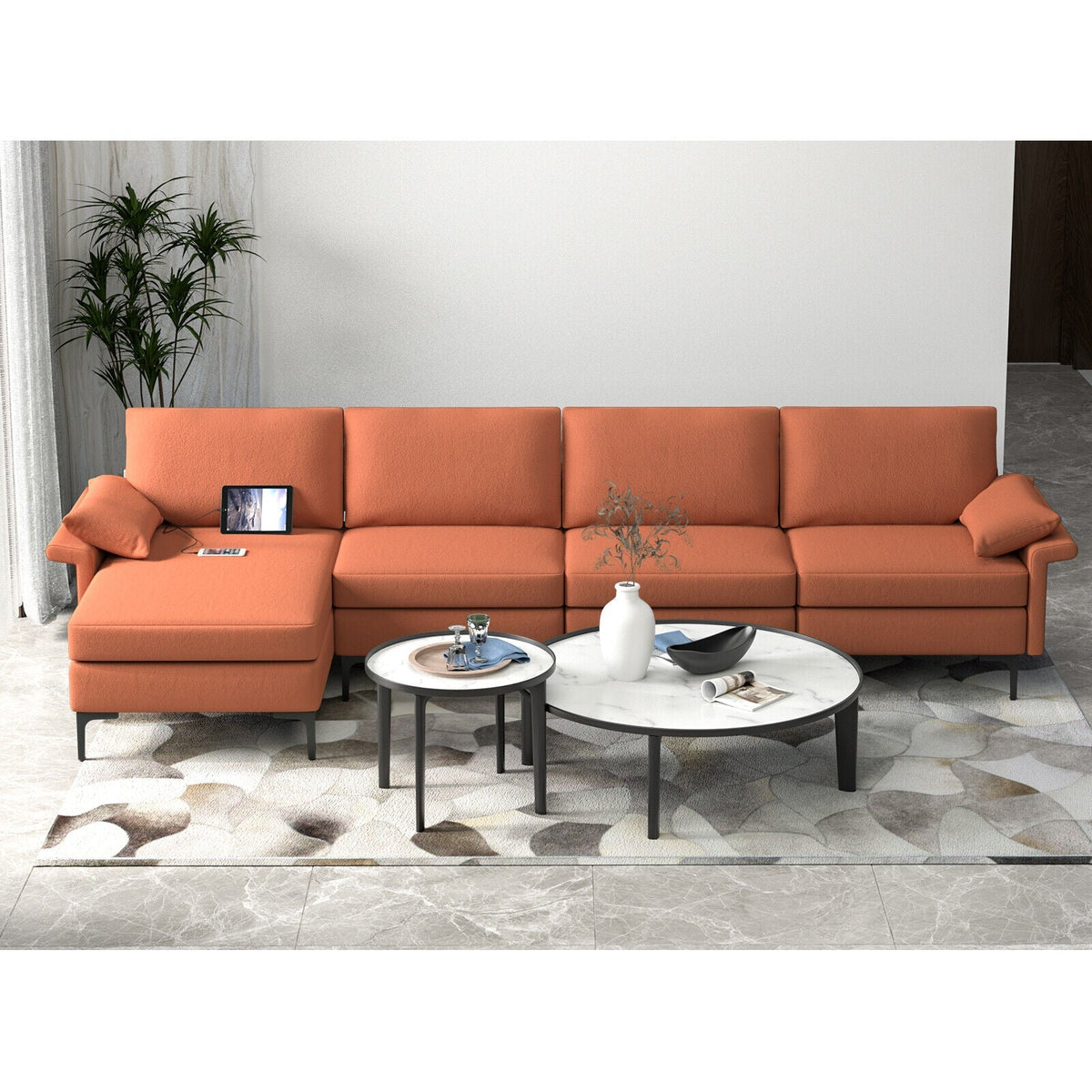 Extra Large L-shaped Sectional Sofa with Reversible Chaise and 2 USB Ports for 4-5 People